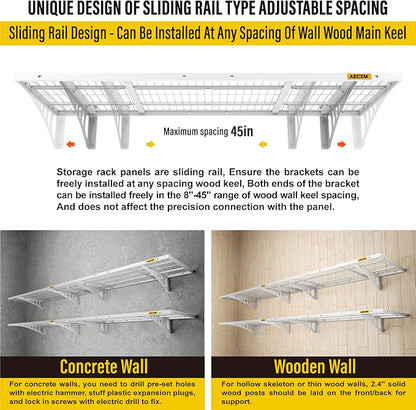 1.64x4ft 4Pack Wire Shelving Unit Heavy Duty Garage Storage Shelves Wall Mounted White 1120lbs Load Capacity（20-inch-by-48-inch）