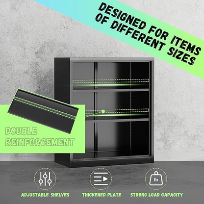 Bonusall Metal Garage Storage Cabinet, 36" H Locking Cabinets with2 Adjustable Shelves,2 Door Small Pantry Storage for Home Office, Kitchen, Bathroom(Black Grey)
