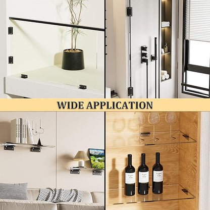 Alise Glass Shelf Brackets Black,Adjustable Shower Glass Clamps, Heavy Duty Clamp Holder, SUS304 Stainless Steel Brackets for 8-12mm Wood/Glass Shelves and Wall-to-Glass Connection,2 Pcs