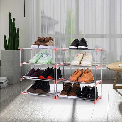 4-Tier Stackable Small Shoe Rack, Lightweight Shoe Shelf Storage Organizer for Entryway, Hallway and Closet (Pink)