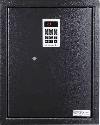 ProtexSafe Electronic Keypad Wall Safe (PWS-1814E)-Black, Burglary Resistant wall safe, digital electronic locking system, velvet interior, automatic door opening, 2 Removable shelves