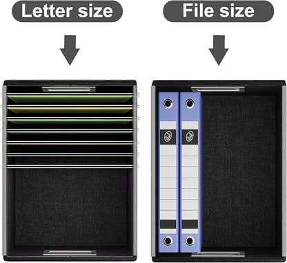 Huolewa Portable Leather File Organizer Boxes with Lids, Collapsible File Folder Organizer Boxes, Decorative Small Filing File Cabinet for Home/Office, Easily Store Documents/Hanging File Folders
