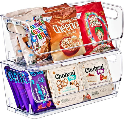 Sorbus Stackable Storage Bins Open Front, Clear Stackable Storage Bins, Pantry Bins for Storage and Organization, Acrylic Stackable Bins for Kitchen, Clear Pantry Organizer Bins (Small Narrow 2 Pack)