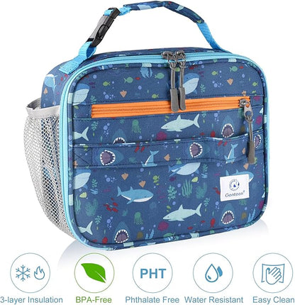 Genteen Lunch Box Kids, Prints Insulated Lunch Bag Kids Boys Girls,Soft Bag Mini Cooler Back to School Thermal Meal Tote Kit Lunch Box for School,Work,Outdoor - Shark