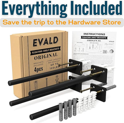 EVALD Standard Floating Shelf Bracket | 8-inch Brackets for Shelves with Anchors and Screws | Invisible Shelf Supports for Home and Office Decor | Suitable for Fireplace Various Wall Types (8 Inch)