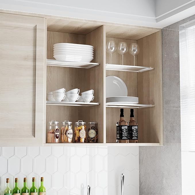 2Pack Expandable Closet Tension Shelves Organizers, Adjustable Wall Mounted Tension Shelf for Cabinet Rack Storage Wardrobe Divider Shelving for Closets Pantry Cupboard Kitchen
