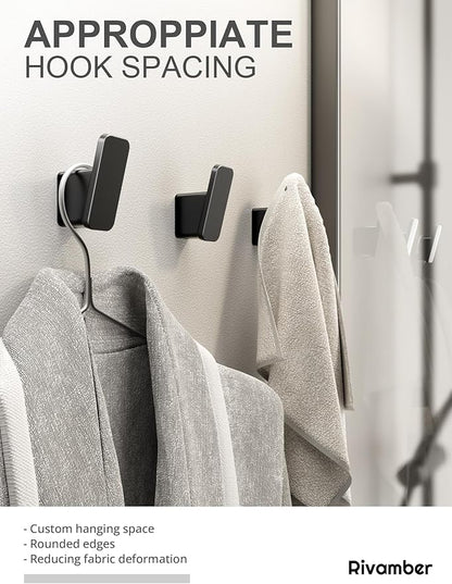 4-Pack Matte Black Towel Hook for Bathroom, Robe Coat Hook, Heavy Duty Wall Hooks for Hanging Bag Hat Mudroom Bedroom Shower Closet, Drill in Hanger Mount with Screw, Holder Back of Door Outdoor
