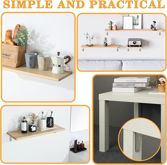 Alise Floating Shelf Brackets,L Brackets for Shelves Heavy Duty Wall Bracket Corner Brace Stainless Steel Joint Angle Bracket for Wooden Board Support,Brushed,10x6x1.2 Inch(Upgraded,Pack of 4)