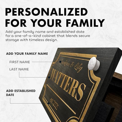 Bellewood Designs Customizable Hidden Gun Storage Wall Decor - Hidden Gun Safe with Family Name & Est Date - Magnetic Locking Concealment Shelf - Gun Concealment Furniture (Black)