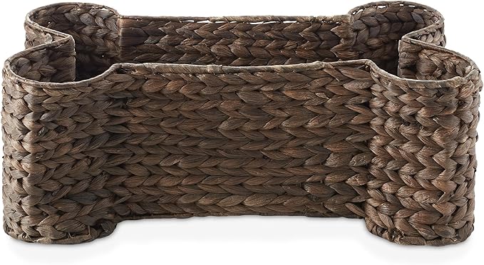 Casafield Dog Bone Shaped Storage Basket - Espresso, Large Woven Water Hyacinth Pet Toy Organizer Bin