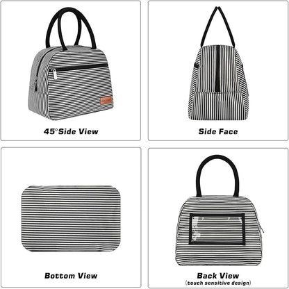 BALORAY Lunch Bag for Women Men Cute Reusable Insulated Lunch Box Large Capacity Lunch Tote Bag for Work, Picnic or Travel (Zipper Stripes)