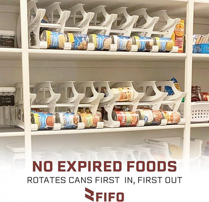 FIFO Countertop Mini Can Tracker Holds 30 Standard 10-24 Oz Can Sizes, White| Stackable & Adjustable Can Organizer for Pantry, USA Made, White