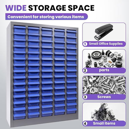 75 Drawers Nut and Bolt Organizer, Bolt and Nut Tool Storage Cabinet with Acrylic Adjustable Shelves & Label Stickers, Alloy Steel Parts Cabinet for Workshop Garage Organizer (36" H x 26" D x 9" W)