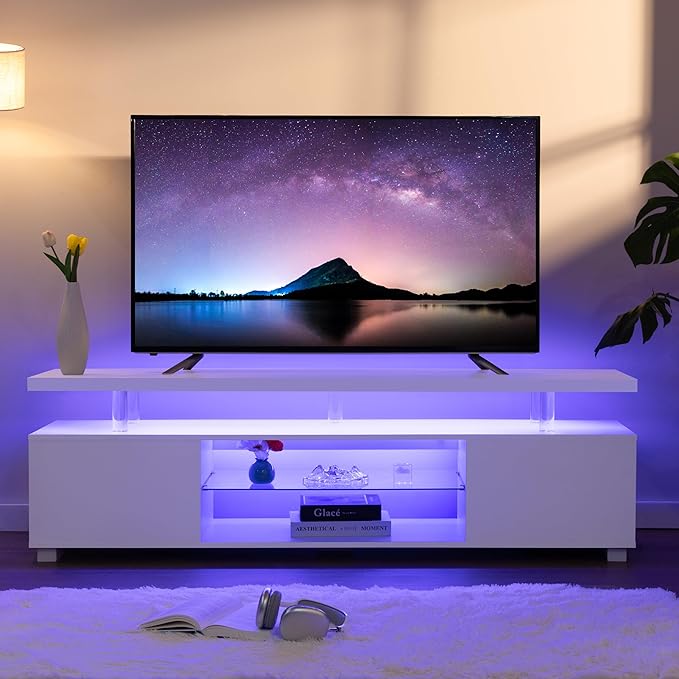 TV Stand for 75+ inch TV, LED TV Stands for Living Room,White TV Cabinet,Long Entertainment Center for Living Room, Modern TV Table with Storage Bedroom,Home Office