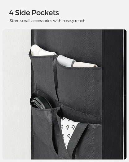 SONGMICS Portable Closet, Wardrobe Closet Organizer with Cover, 3 Hanging Rods and Shelves, 4 Side Pockets, 51.2 x 17.7 x 65.7 Inches, Large Capacity for Bedroom, Living Room, Ink Black URYG092B02