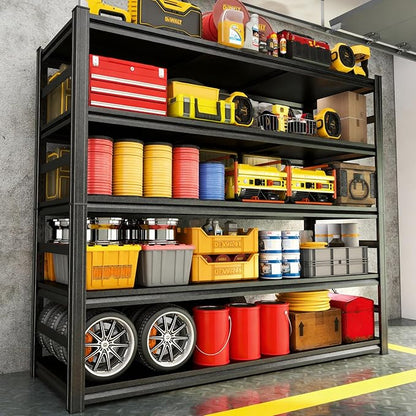 Metal Garage Shelving Unit 5-Tier Adjustable Heavy Duty Storage Shelves, 3000 lbs Capacity Steel Garage Storage Rack Organizer for Garage Basement Warehouse, Black 45.3" W x 15.7" D x 77.4" H