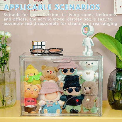 Clear Doll Storage Box Compatible with Labubu - Stackable Organizer for 15-17cm Dolls & Accessories, Transparent Display Case for Collectibles, Action Figures, and Toy Clothes
