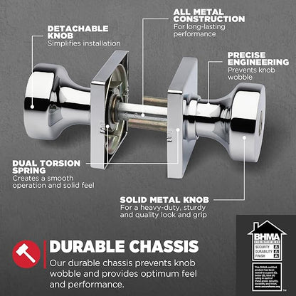 Kwikset Pismo Entry Door Knob with Lock and Key, Secure Keyed Handle Exterior, Front Entrance and Bedroom, Polished Chrome, 4 Pack, Pick Resistant SmartKey Rekey Security