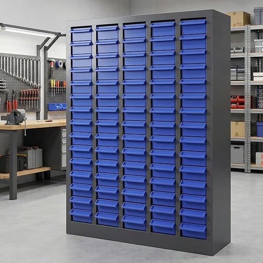 75 Drawers Nut and Bolt Organizer, Bolt and Nut Tool Storage Cabinet with Acrylic Adjustable Shelves & Label Stickers, Alloy Steel Parts Cabinet for Workshop Garage Organizer (36" H x 26" D x 9" W)