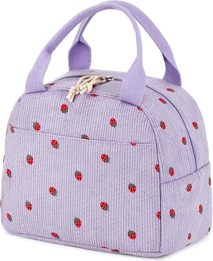 Bluboon Lunch Bag for Women Men Cute Corduroy Lunch Tote Bags Reusable Insulated Lunch Box Large Capacity Reusable Insulated Cooler for Work Picnic or Travel