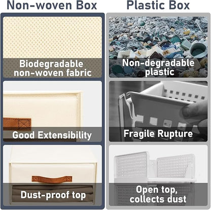 DIMJ Closet Organizers and Storage - Fabric Bins with Drawers for Closet Foldable Clothes Organizers with Clear Window, Stackable Storage Drawers for Bedroom, Living Room, 4-Pack, Beige