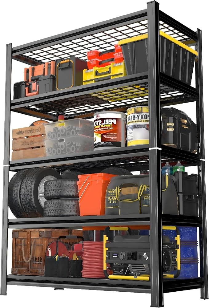 48" W*24" D Garage Shelving 5-Tier Wire Metal Shelving Unit 2500 lbs Storage Shelves Adjustable Heavy Duty Steel Shelf for Warehouse Kitchen Pantry Basement, Black, 71.2" H
