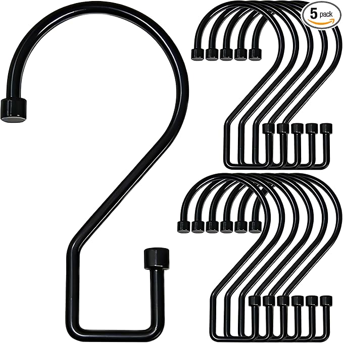 12Pcs S Hooks for Hanging, 4 inch Heavy Duty Large S Hooks, Reversible Black Metal S Shaped Hooks for Kitchen, Bathroom, Garden, Indoor, Outdoor