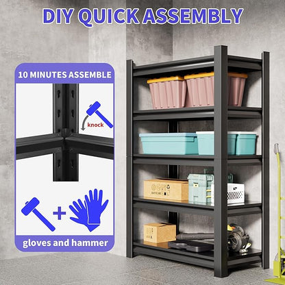 Metal Garage Shelving Unit,78"H Heavy Duty 5-Tier Adjustable Storage Rack,15.7"D x 40"W x 78"H Steel Shelving,3000 lbs Industrial Shelves for Heavy Tools and Equipment,Ideal for Garage, Basement,Black