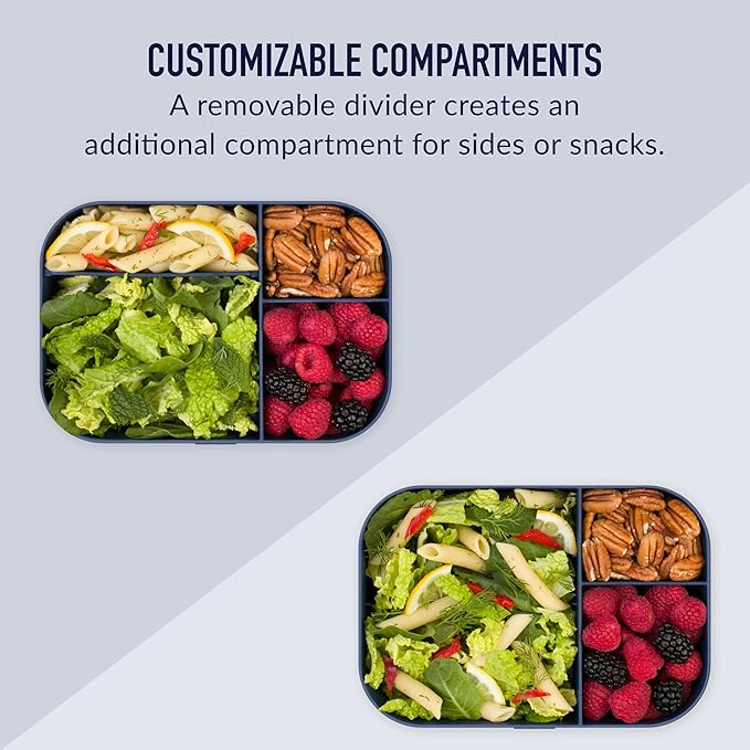 Bentgo® Modern Tray with Matte Lid - Reusable, BPA-Free, Meal Prep Containers for Adults with Removable Divider - 3 or 4 Compartments for Healthy Portioned Meals At Home & On the Go (Navy)