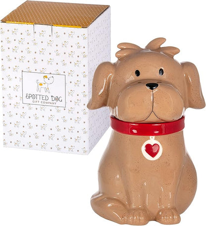SPOTTED DOG GIFT COMPANY Ceramic Cookie Jar with Lid, Large Dog Treat Jar for Cookies & Biscuits, Cute Novelty Storage Container for Kitchen Counter, Gifts for Dog Lovers - 49oz Brown