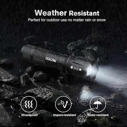 RECHOO 6Pack LED Flashlight, Bright Small Flashlights High Lumens with 3 Modes, Pocket Mini Flashlight Battery Powered, Flash Light Adjustable Focus, Waterproof Flashlights for Home Emergency Camping