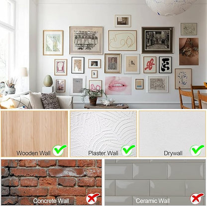 304 Pieces Picture Hanging Kit, 10lb, 30lb, 50lb and 100lb Picture Hangers, Metal Picture Hanging Hooks with Nails, on Drywall, Wooden Wall(Gold)