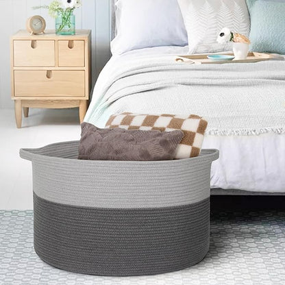 Extra Large Rope Basket, XXXL Woven Storage Basket, Large Blanket Storage for Living Room, Kids Room Toy Organizer Bin, Dog Toy Stuffed Animal Basket, Pillow Throw Blanket Holder, 22"x14"