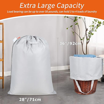 Polecasa Extra Heavy Duty Large Laundry Bag with Sturdy Handles and Drawstring Closure, 28 x 36 inches Storage Bag for Basket, College, Dorm, Travel, Silver