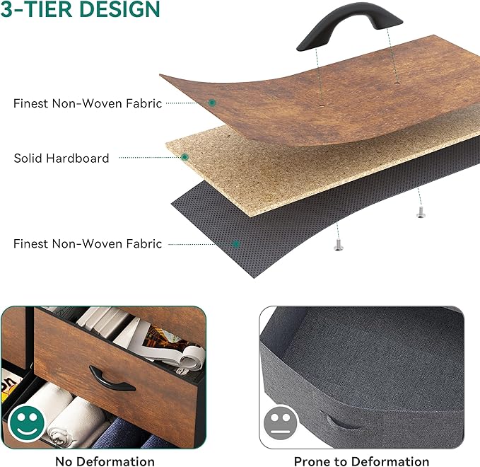 YITAHOME Dresser with 4 Drawers - Fabric Tower, Organizer Unit for Bedroom, Living Room, Closets - Sturdy Steel Frame, Easy Pull Fabric Bins & Wooden Top
