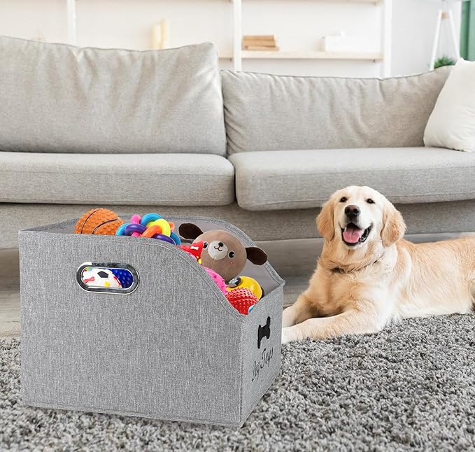 Geyecete Big Dog Toys Storage Bins Canvas Foldable Fabric Trapezoid with metal handles pet Baskets,Can be Personalized,Storage Bin Large toy box Organizer-Snow Gray