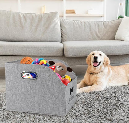 Geyecete Big Dog Toys Storage Bins Canvas Foldable Fabric Trapezoid with metal handles pet Baskets,Can be Personalized,Storage Bin Large toy box Organizer-Snow Gray