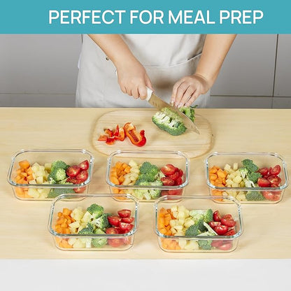 Vtopmart 5 Pack 35oz Glass Food Storage Containers with Lids, Meal Prep Containers, Airtight Reusable Lunch Container Set, Safe for Oven, Microwave, Freezer, and Dishwasher, Green