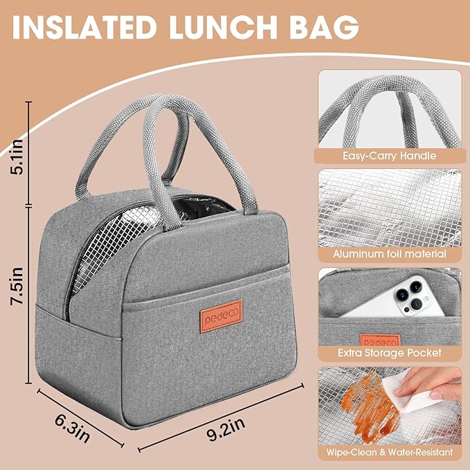 Bento Box Set with Lunch Bag, Lunch Containers for Women&Men&Kids. Leakproof 3-Compartment and 2-Tier Stackable Container with Portable Sauce Pod, Microwave/Dishwasher Safe, BPA-Free (Green)