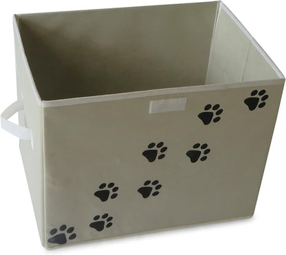 Feline Ruff Large Dog Toys Storage Box. 16" x 12" inch Pet Toy Storage Basket with Lid. Perfect Collapsible Canvas Bin for Cat Toys and Accessories Too! (Tan)