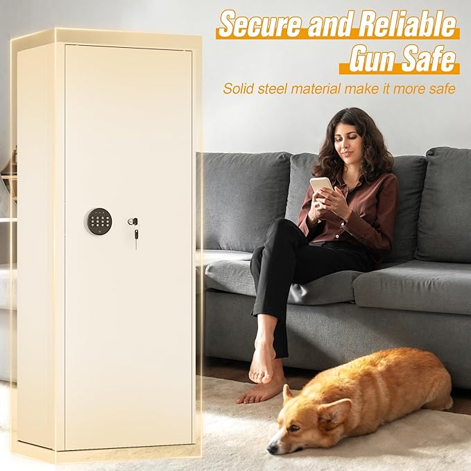INTERGREAT Gun safes, White Rifle Safe,Gun Safes for Home Rifle and Pistols, Long Gun Safe for Rifle Shotgun for Home, Quick Access Rifle Safes,Adjustable Gun Racks, Easy Assemble(8-12 Guns)