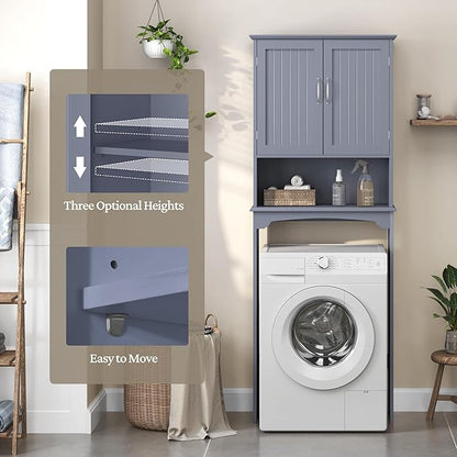 Yaheetech Over The Toilet Bathroom Cabinet with 2 Doors & Adjustable Shelf, Free Standing Toilet Rack Space-Saving, L24.5xW9xH66 Inches, Grey
