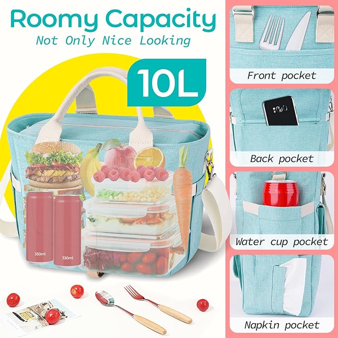 KIPBELIF Cute&Classy Roomy Insulated Lunch Bags for Women - Stylish & Functional Large Tote Adult Lunch Box for Working & Picnic(Standard,Fresh Green)