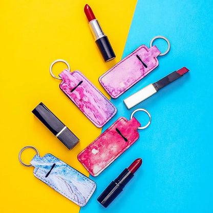 Blulu 10 Pieces Lipstick Holder Keychain Set - Clip-on Sleeve Pouch With Marble Pattern for Travel Accessories, 10 Colors