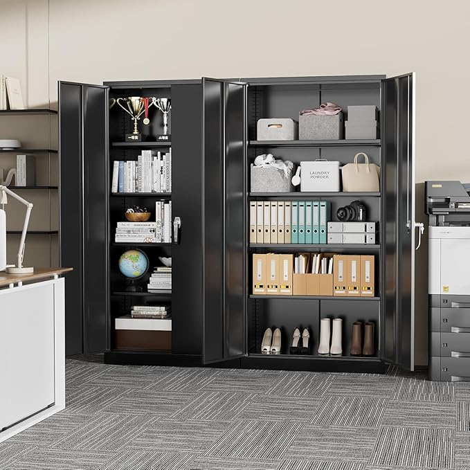 Bonusall 72" Storage Cabinet,Heavy-Duty Steel Cabinet with 2 Locking Doors & 4 Adjustable Shelves for Home, Office, or Workshop Organization(Black)