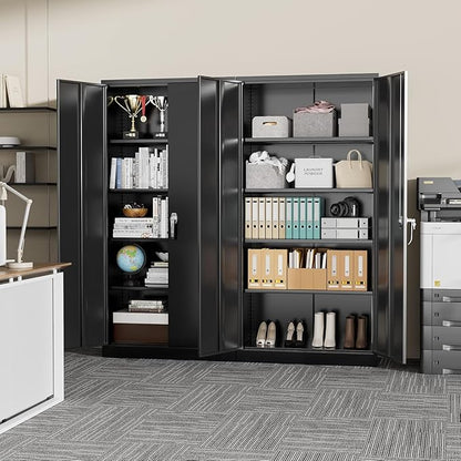 Bonusall 72" Storage Cabinet,Heavy-Duty Steel Cabinet with 2 Locking Doors & 4 Adjustable Shelves for Home, Office, or Workshop Organization(Black)