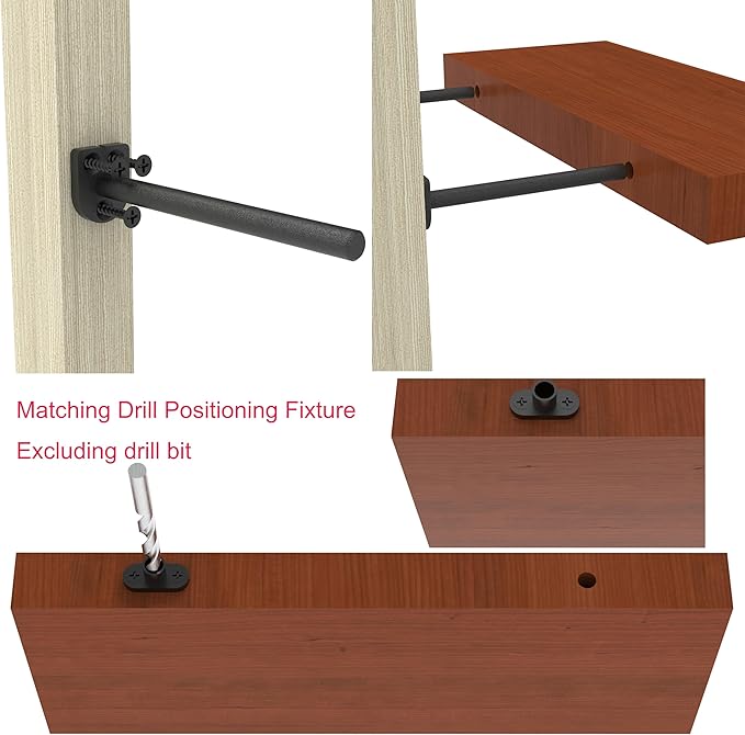 Floating Shelf Bracket（1/4 Inch Thick 8 Pack, 10 Inch Black） Solid Steel Support, Hidden Heavy Duty Shelf Bracket, Invisible &Blind Design for Wood Shelves，Suitable for Kitchen, Study or DIY