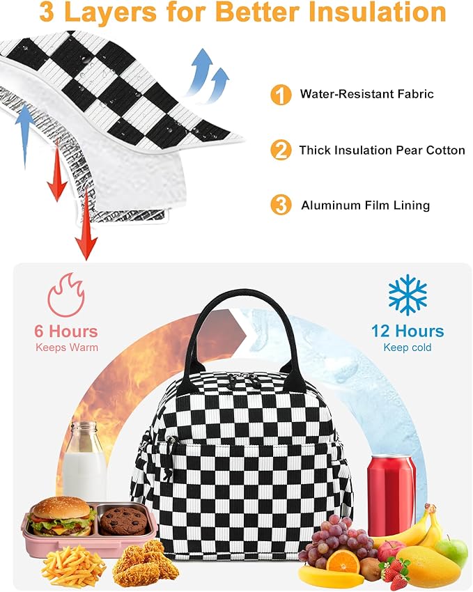 Bluboon Lunch Bag for Women Cute Corduroy Lunch Tote Bags with Shoulder Strap Reusable Insulated Lunch Box Large Capacity Reusable Insulated Cooler for Work Picnic or Travel (13L)