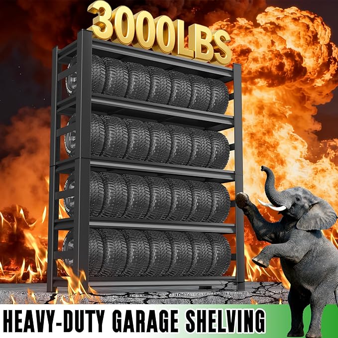 Metal Garage Shelving Unit,Heavy Duty 5-Tier Adjustable Storage Shelves,3000 lbs Capacity,Industrial Shelves for Heavy Tools and Equipment,for Garage,Basement (Black, 39.4" Wx13.8 Dx71 H)