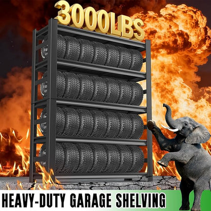 Metal Garage Shelving Unit,Heavy Duty 5-Tier Adjustable Storage Shelves,3000 lbs Capacity,Industrial Shelves for Heavy Tools and Equipment,for Garage,Basement (Black, 39.4" Wx13.8 Dx71 H)